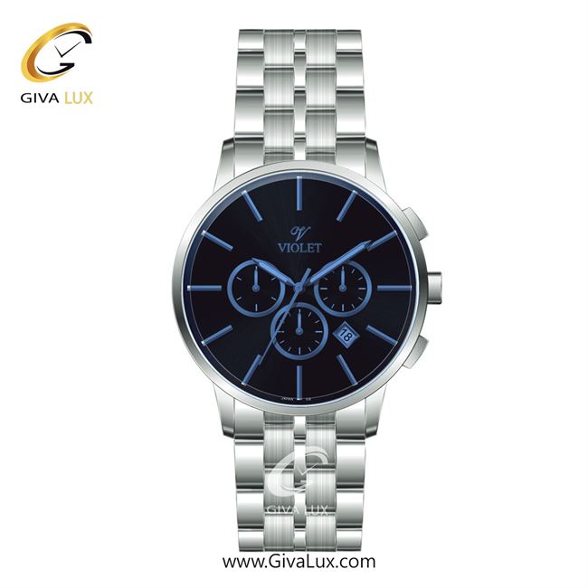 ساعت مچی اورجینال مردانه ویولت VIOLET سه موتوره کرنوگراف نقره ای | نقره ای| آبی-مشکی| کد رفرنس 0595